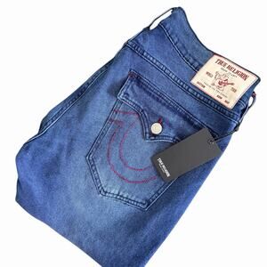 True Religion Ricky SN Flap Relaxed Straight Denim Jeans Med Rustic Wash 34 x 34